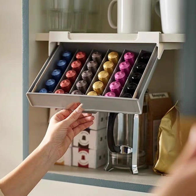 Coffee Tea Box - Kaffeekapselhalter Kapsel-Kaffee-Teebeutel Aufbewahrungsregal Schubladenorganizer Ohne Bohren