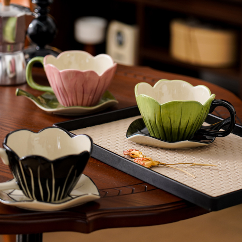 Coffee Tea Set - Unregelmäßige handbemalte Kaffeetasse Teller Set Exquisite