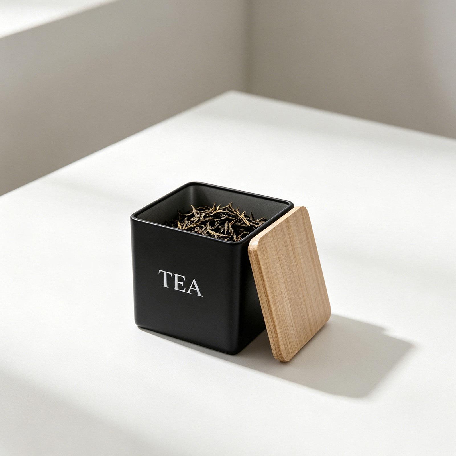 Coffee Tea Set - 3-teiliges Metall-Tee-Kaffee-Zucker-Dosen-Set mit Bambusdeckeln 600ml Quadratische